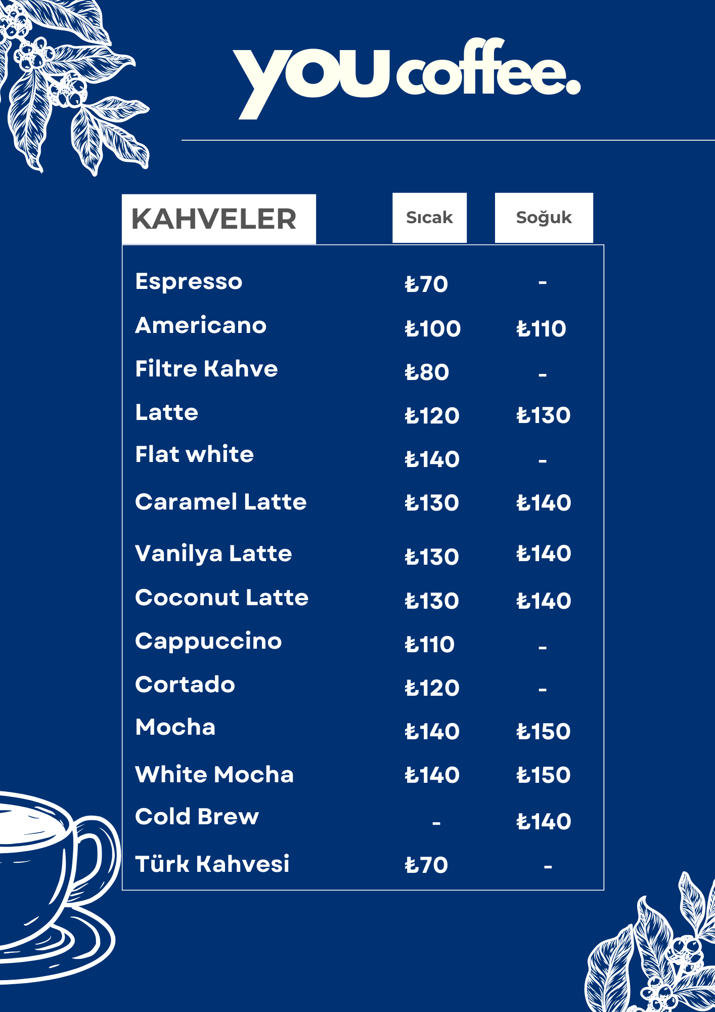YouCoffee Menü